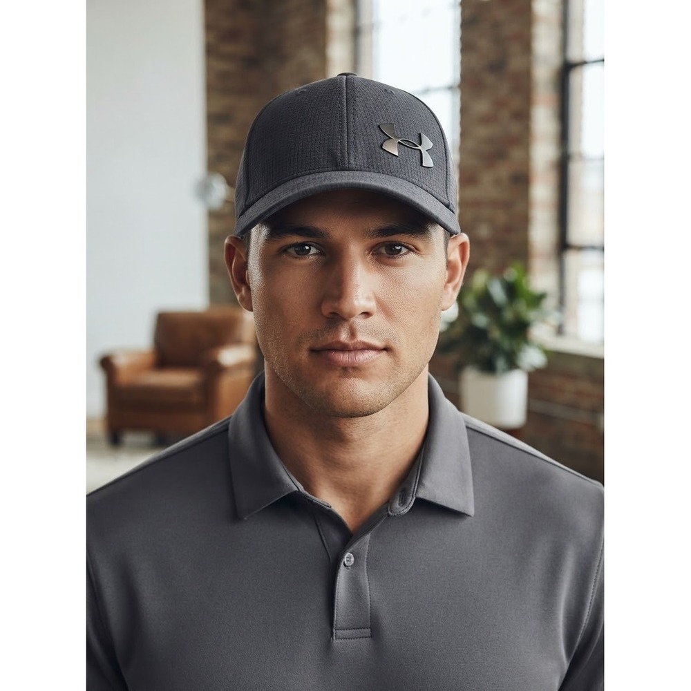 Under Armour Men's L/XL Gray Polyester ArmourVent Stretch Fit Baseball Hat
